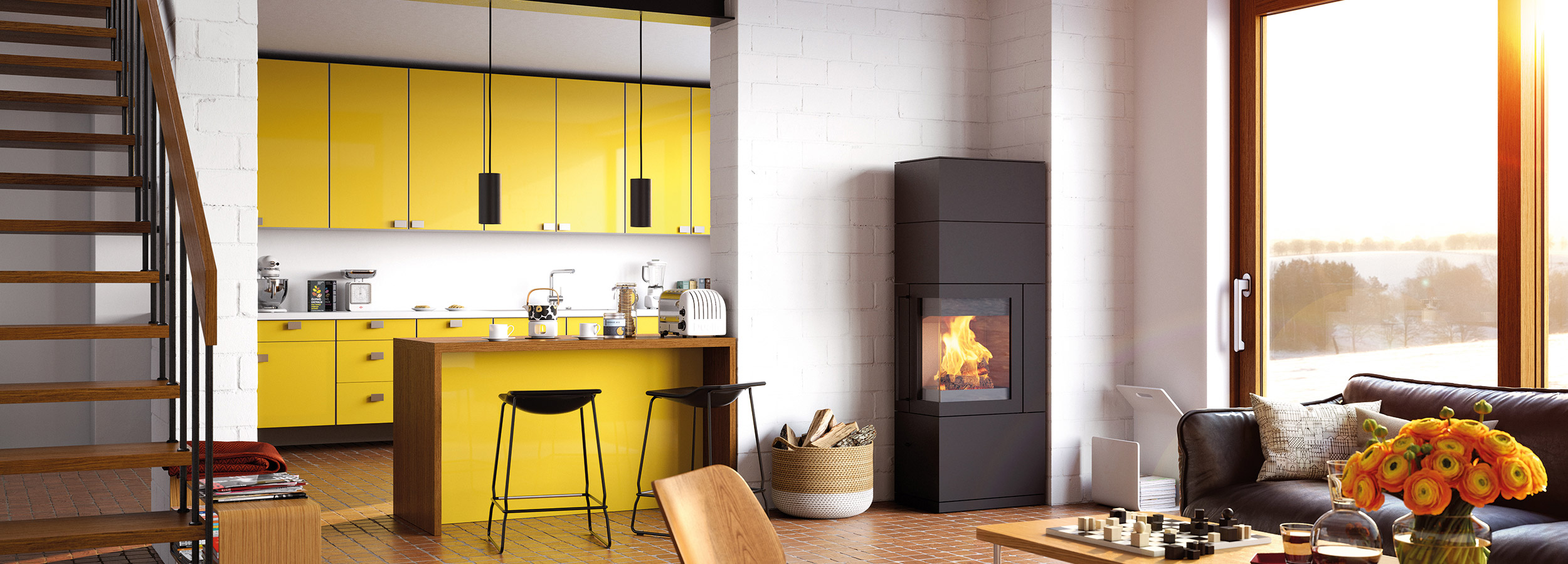 HASE Kaminofen SendaiPro 165 Stahl schwarz Wohnraumbild